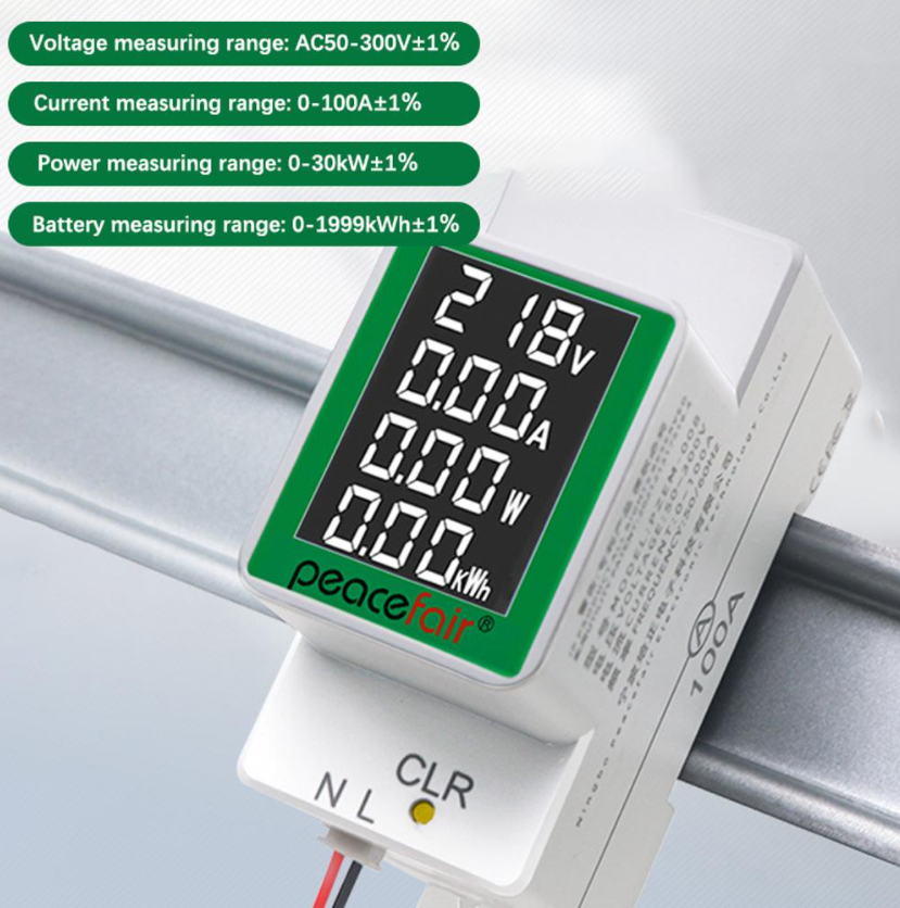 Công tơ điên tử peacefair 100a ac50-300v cao cấp đồng hồ theo dõi thông số điện