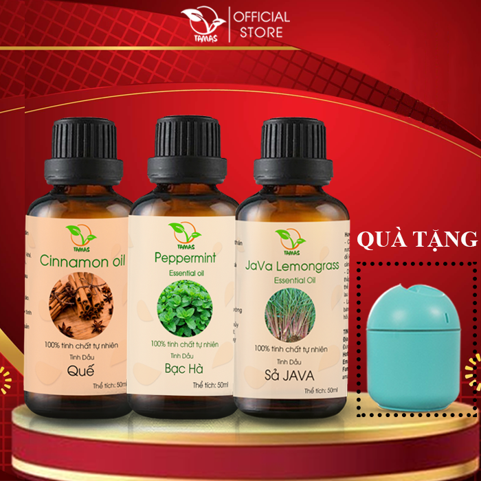 Bộ sản phẩm tinh dầu xông phòng kháng khuẩn, khử mùi, đuổi muỗi và côn trùng nhanh chóng, hiệu quả. sả java 50ml- quế 50ml- bạc hà 50ml