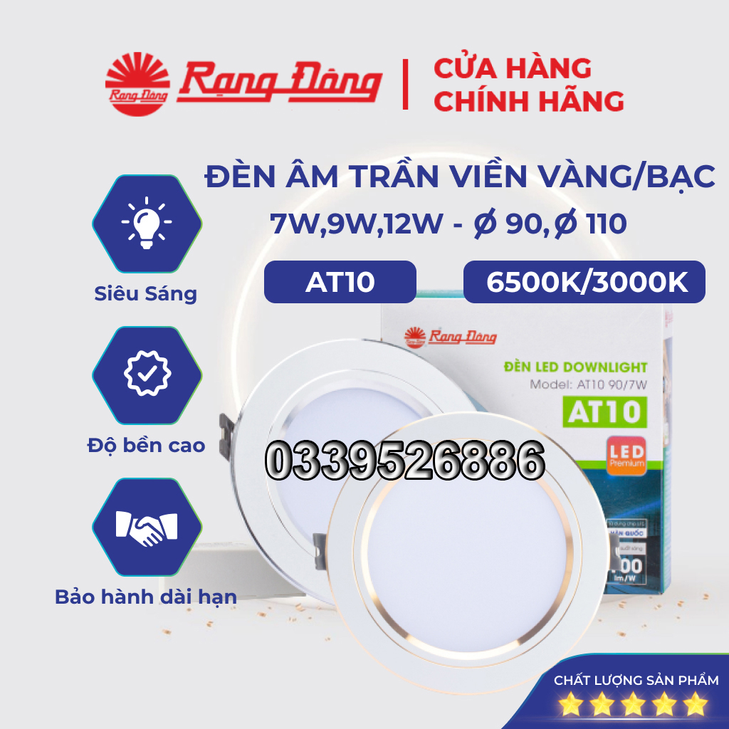 Đèn LED Âm trần Downlight Rạng Đông D AT10L 90/7W (Viền Vàng, Viền Bạc)