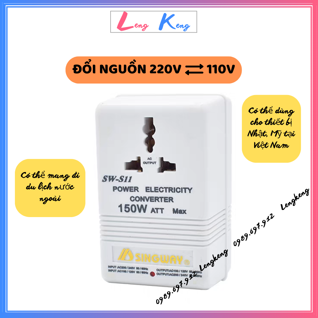 Cục đổi nguồn 110v sang 220v | Bộ đổi nguồn 220v sang 110v | Biến Áp 150W | Đổi nguồn 220v sang 100v