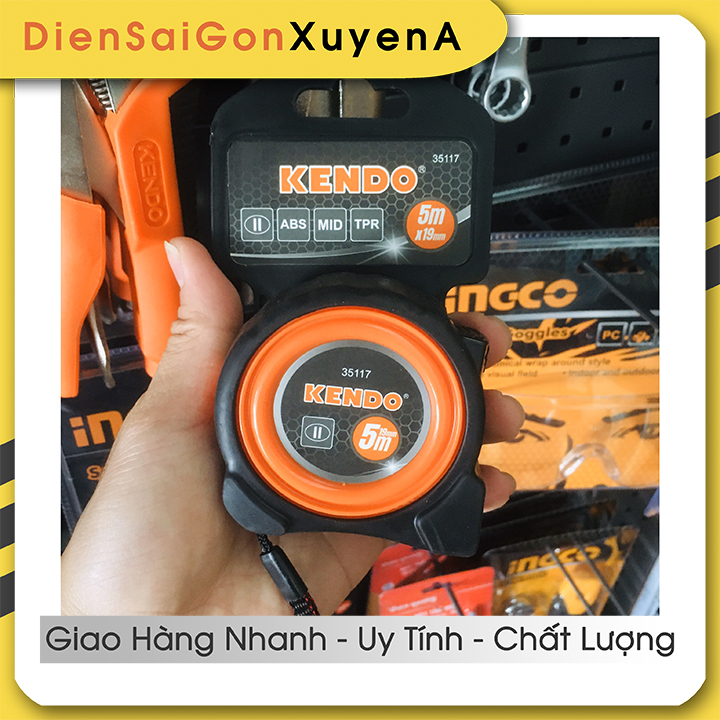 Thước kéo cuộn 5 mét thép nền vàng kendo 35117 - điện sài gòn xuyên á