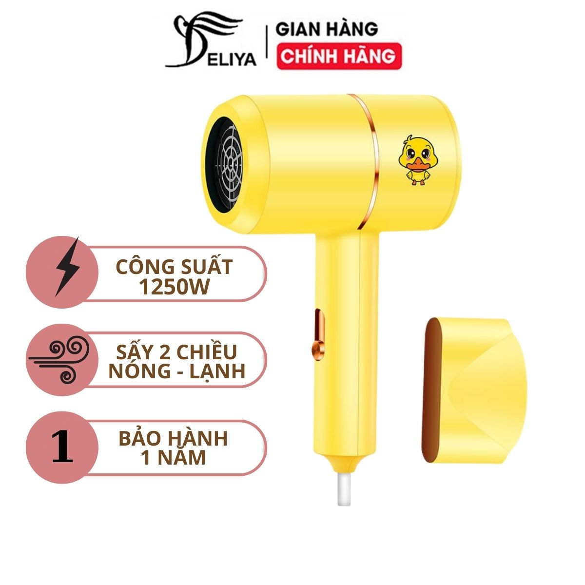 Máy Sấy Tóc Tạo Kiểu Hình Vịt Con Cute - Công Suất Lớn 1250W Tặng Kèm Phụ Kiện, Máy Sấy Vịt Vàng Nhỏ Gọn Dể Mang Theo Du Lịch Tiện Lợi
