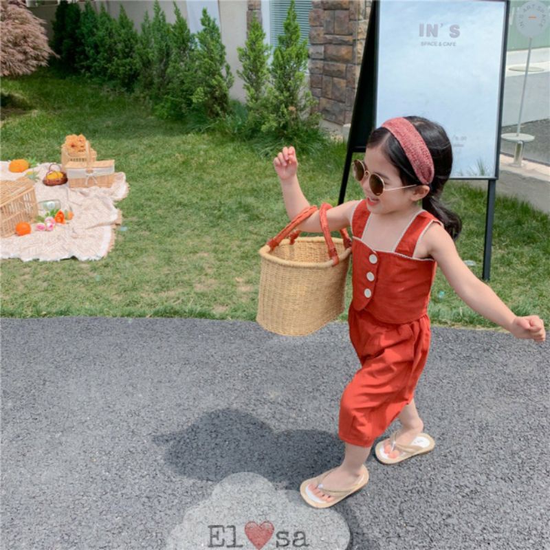 Bộ đũi áo 2 dây bèo cúc cho bé gái