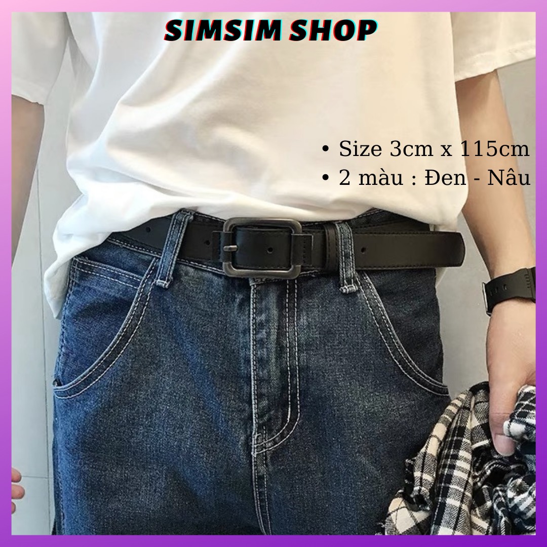 Thắt Lưng Nam Hàn Quốc Basic đẹp chất TLN001 sim sim shop- Dây Nịt Nam Unisex trẻ trung thời trang mặt vuông chữ nhật bản nhỏ vừa 3cm