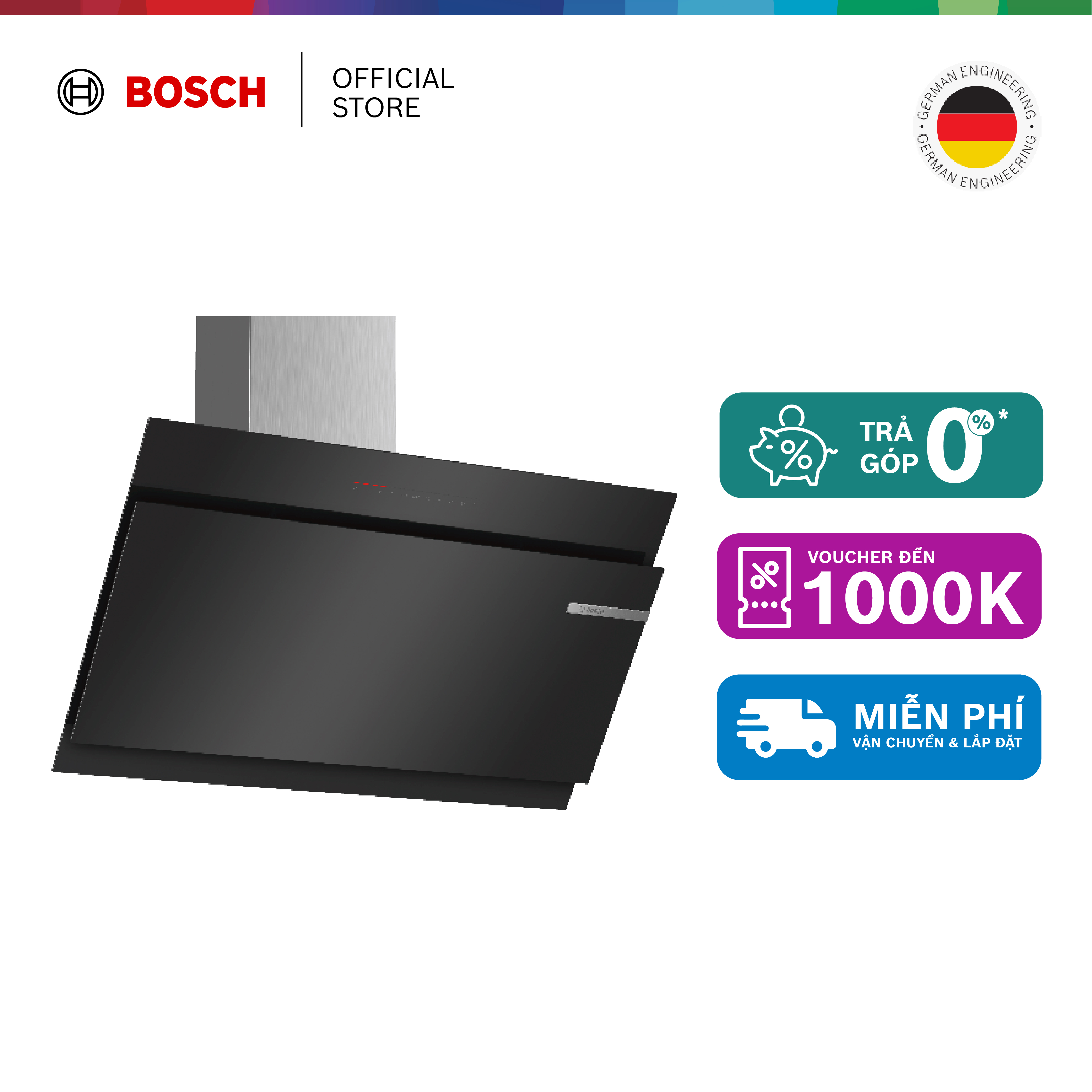 Máy hút mùi gắn tường Bosch DWK97JQ60B - Series 6 mặt kính nghiêng - Hàng chính hãng
