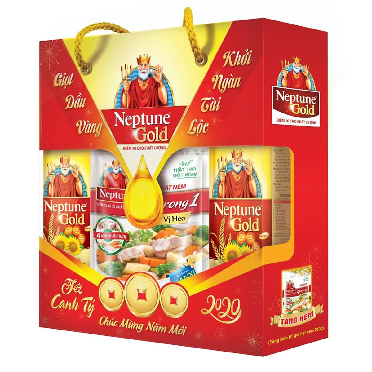 Combo 2 Chai Dầu Ăn Thượng Hạng Neptune Light 1L Tặng Gói Hạt Nêm 250gr