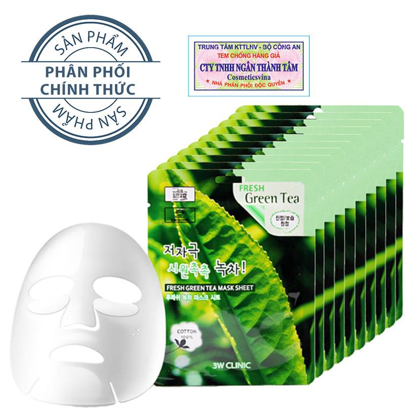 [HCM]Bộ 10 MIẾNG Mặt nạ dưỡng da chiết xuất trà xanh 3W Clinic Fresh Green Tea Mask Sheet 23ml x 10 ( HÀNG CHÍNH HÃNG )