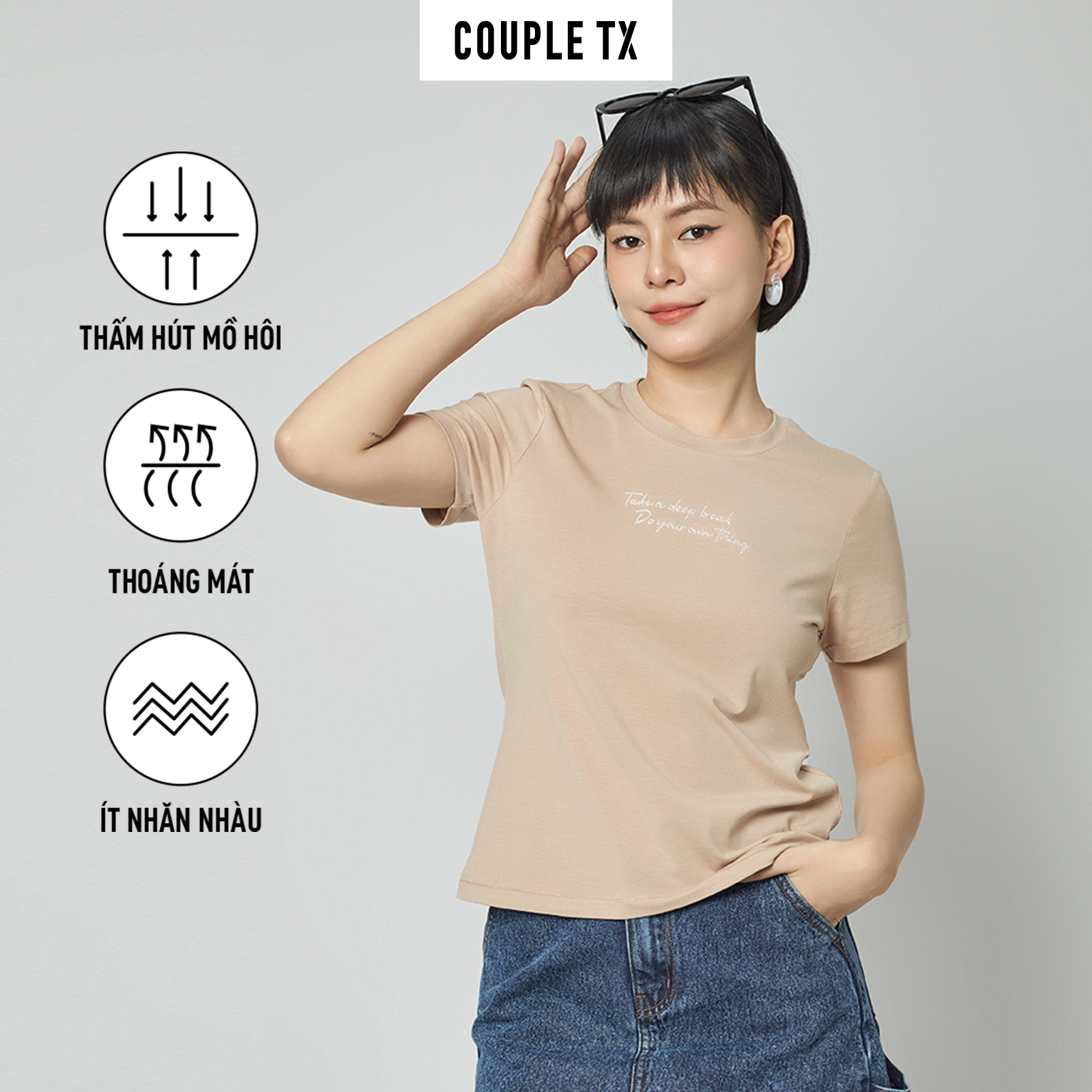 Áo thun nữ couple tx - modal thêu typo wts 2367