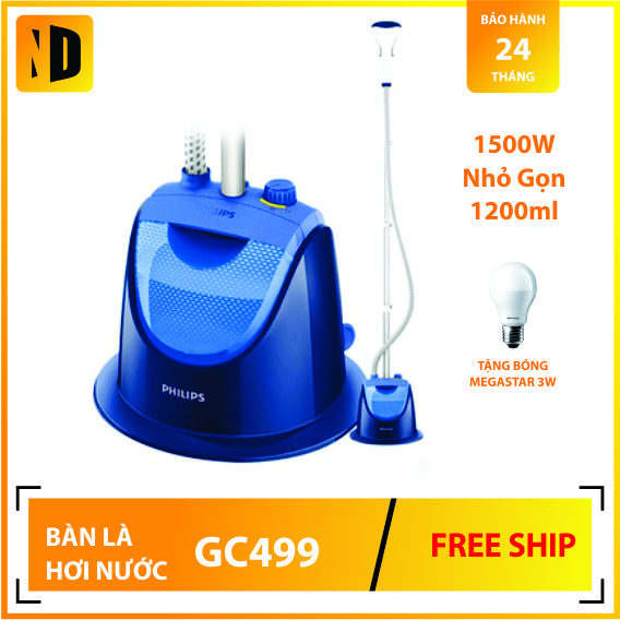 Bàn ủi hơi nước đứng philips gc499 1500w, dung tích 1.2l, sử dụng an toàn với mọi chất liệu vải, bảo hành 2 năm.