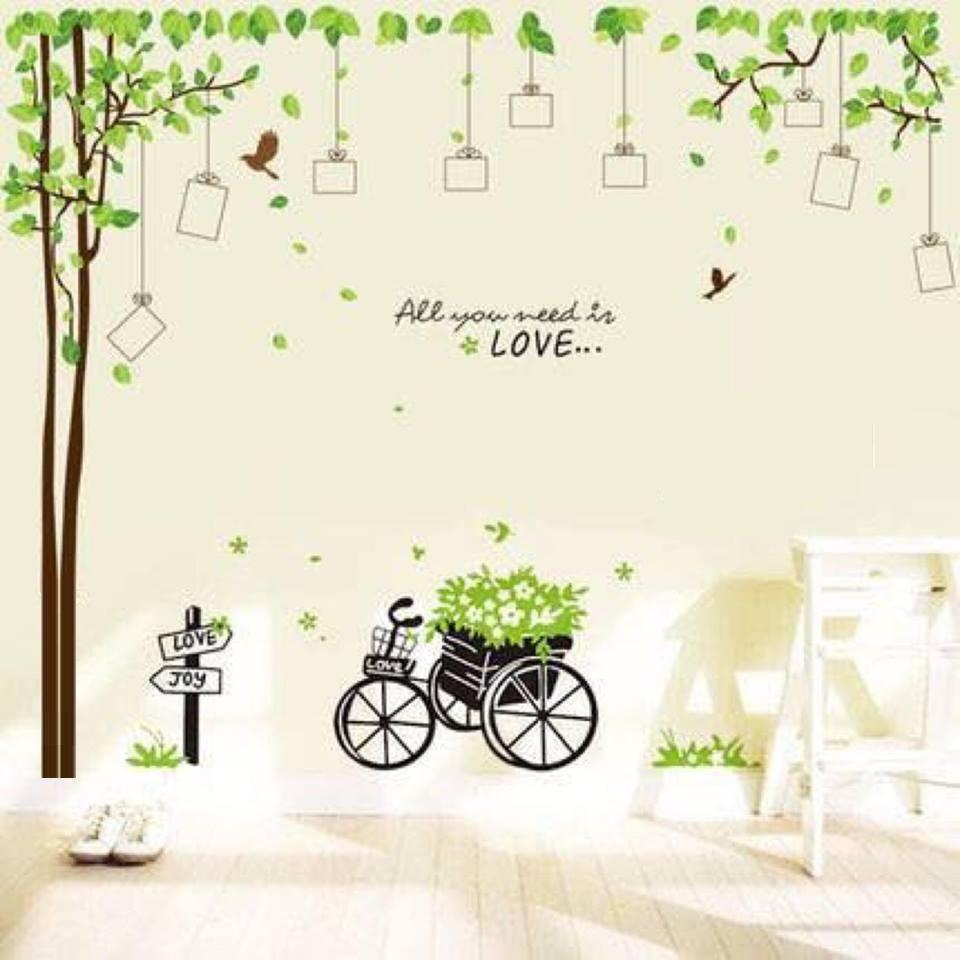 Decal dán tường Cây khung ảnh và xe đạp chở hoa- M22-vivadecal