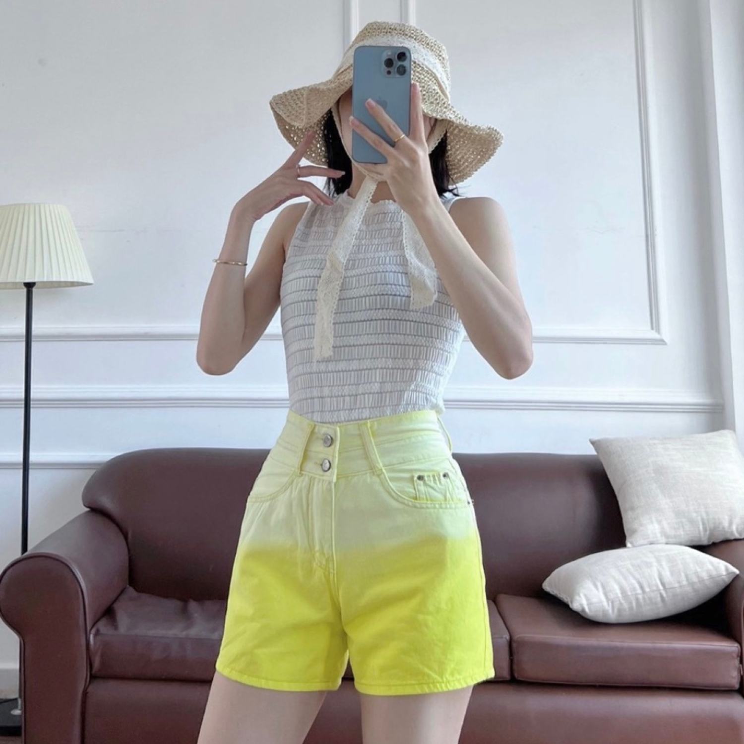 Quần short kaki 2 nút trắng vàng,quần đùi lững ngố kk2n phối màu dáng suông