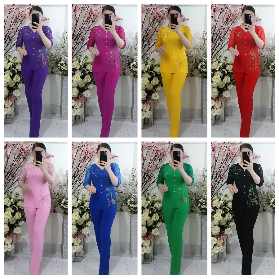 Bộ bà ba tay ren lỡ hoa đá ống nhỏ