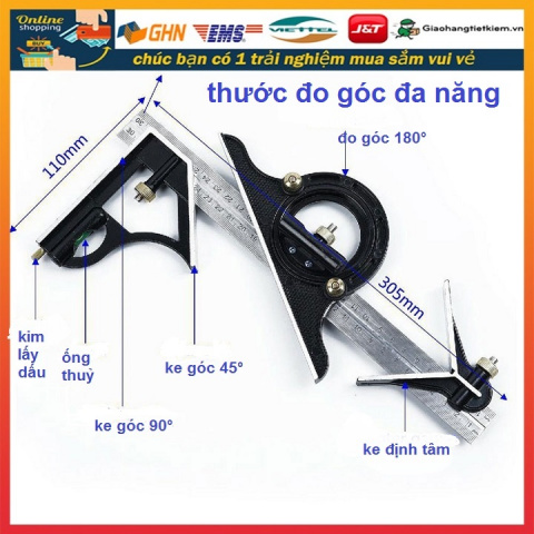Thước ke góc vuông thước ê tô ke vuông đa năng tích hợp nivo