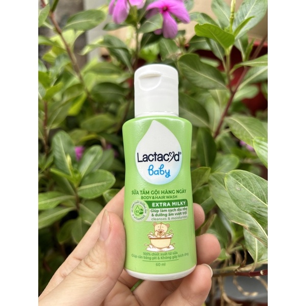 ( XANH LÁ) Sữa tắm gội ngừa rôm sảy cho bé Lactacyd 60ml