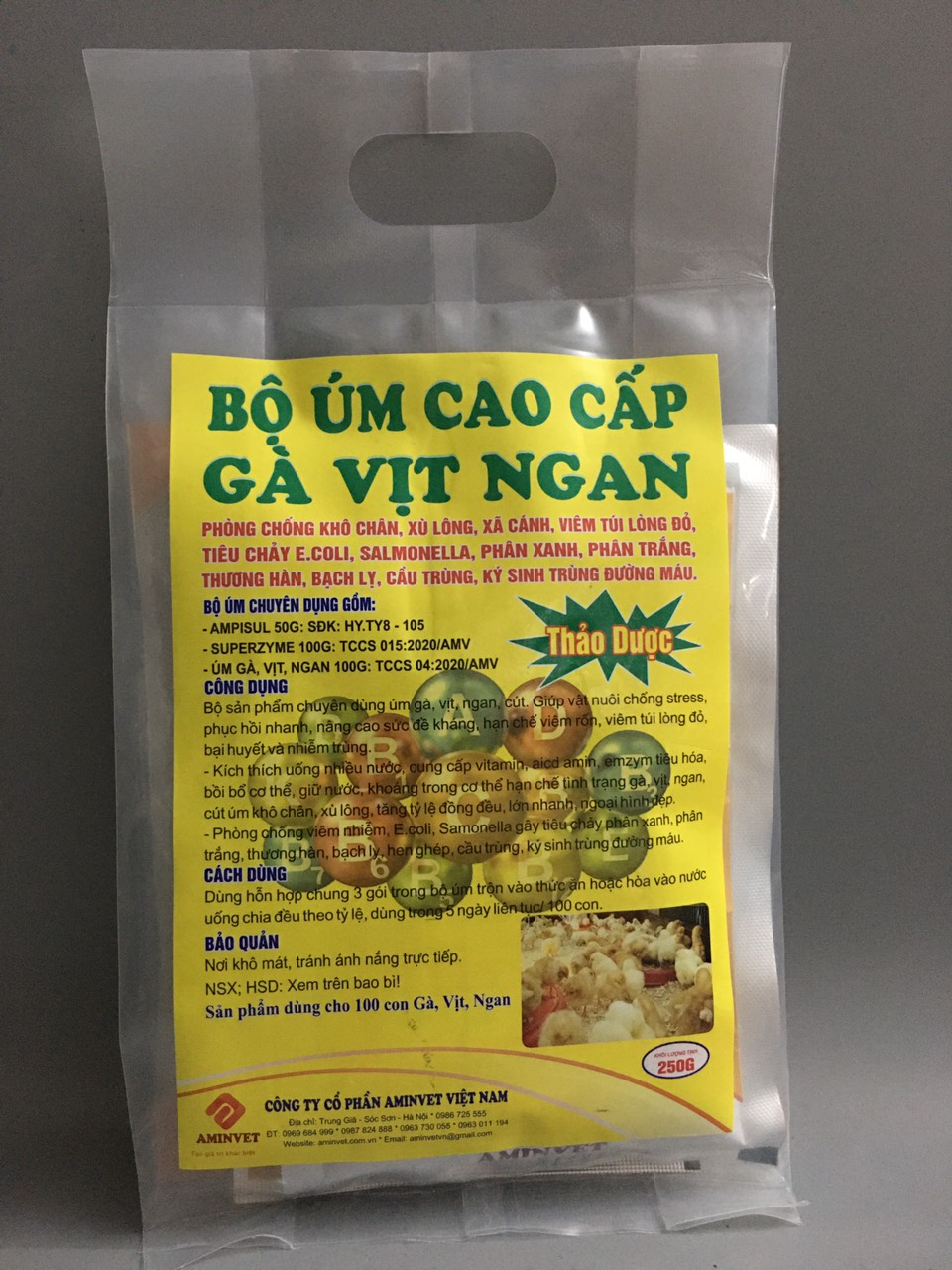 Bộ úm gà cao cấp (gồm 1 gói úm gà-100g, 1 gói ampisul-50g, 1 gói men-100g)
