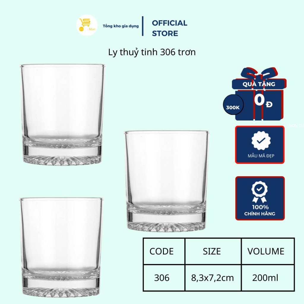 Ly uống nước, ly cà phê,cốc thuỷ tinh, ly thuỷ tinh 306 trơn trong suốt, dày dặn mta-mart2