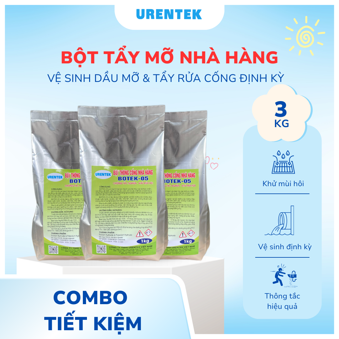 Combo 3 túi bột thông cống dầu mỡ Botek-05