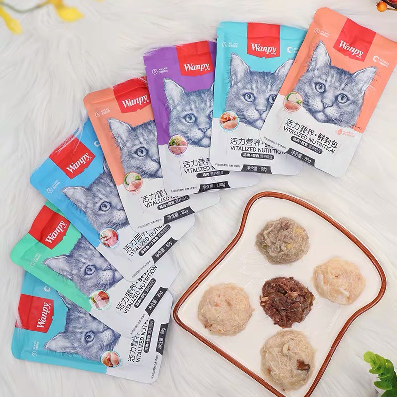 Combo 30 gói pate WANPY đủ vị cho mèo mọi lứa tuổi gói 80g