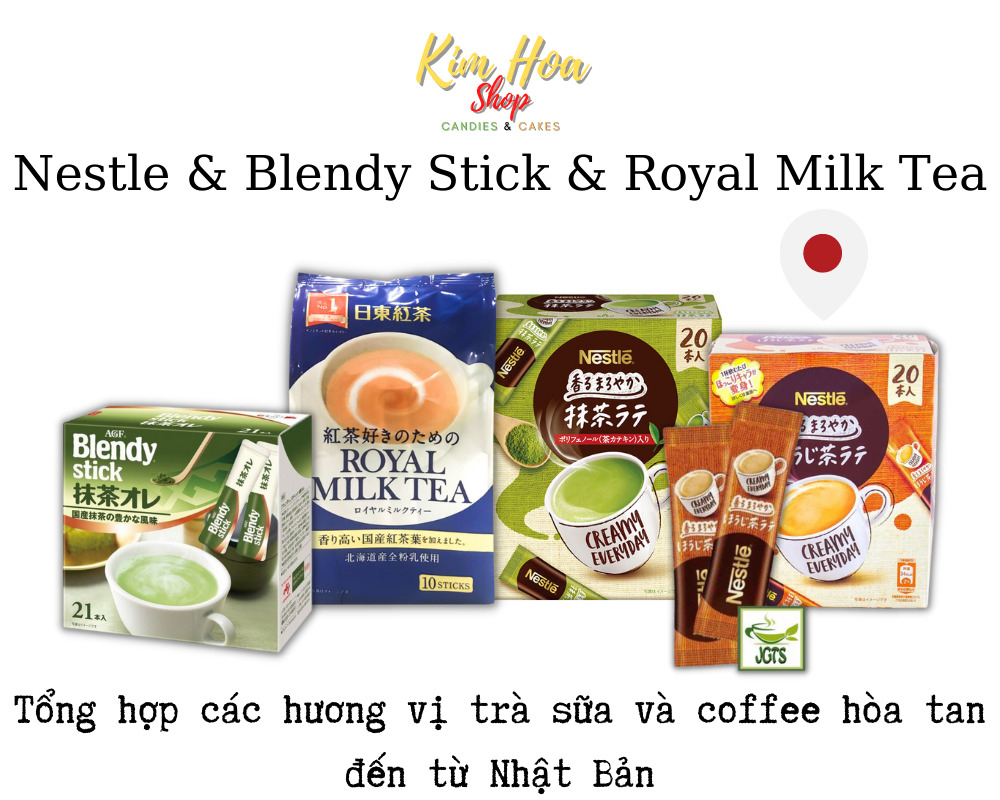 Tổng hợp các hương vị trà sữa hòa tan nestle & royal milk tea & blendy stick nhập khẩu chính ngạch từ nhật bản - made in japan