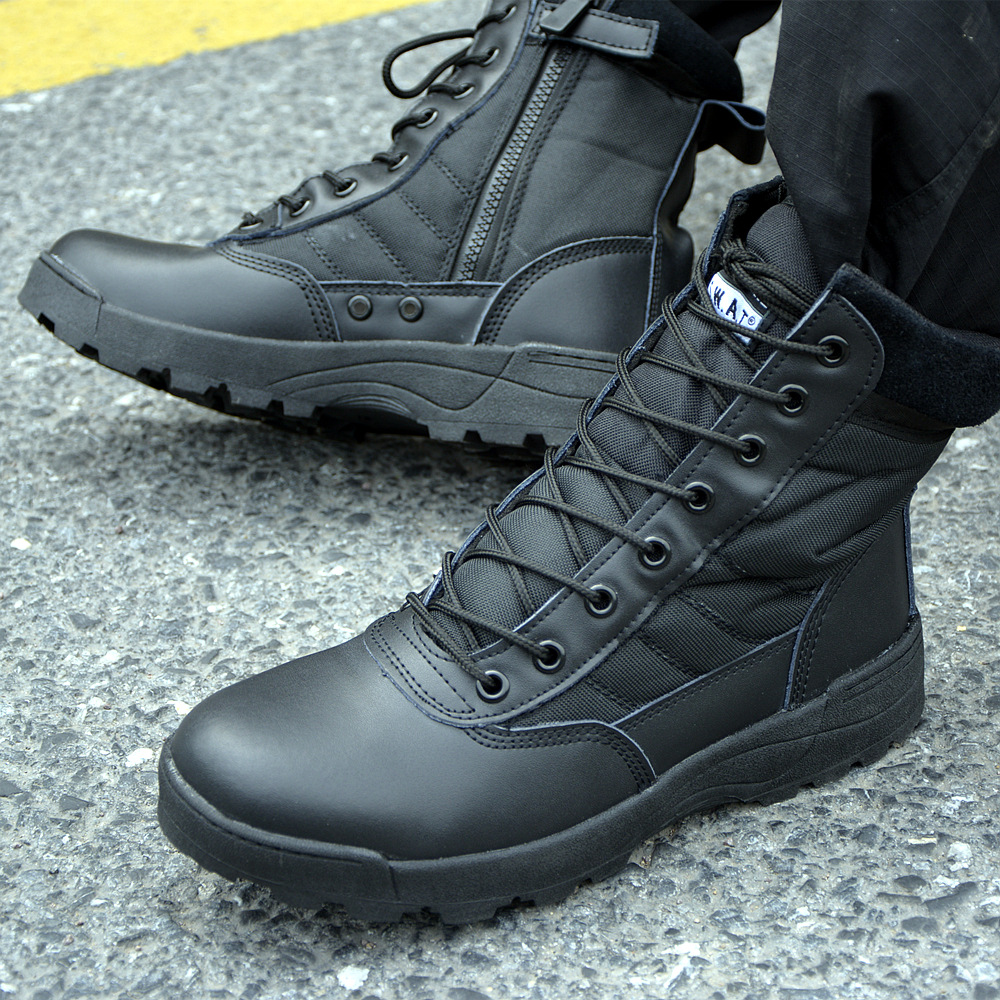 Giày boots nam cổ cao đen, giày lính swat cổ cao arm-909