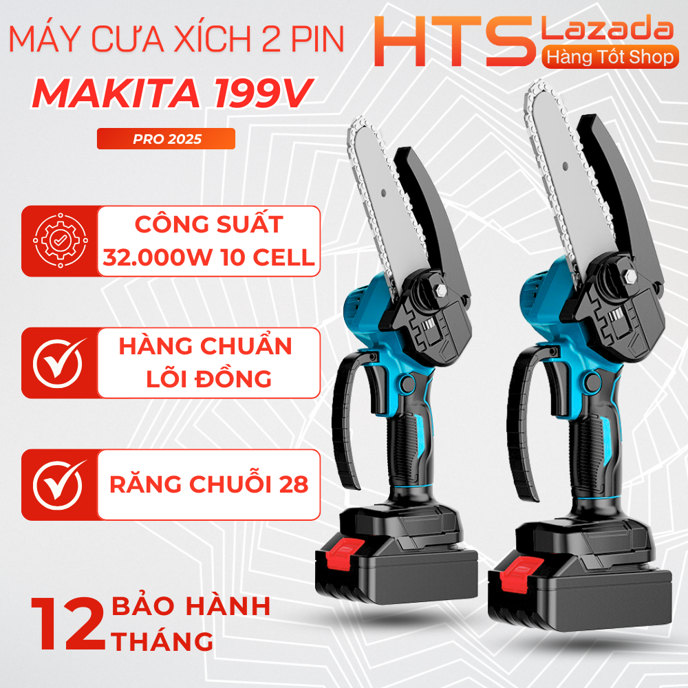 Máy Cưa Xích 2 Pin 199V MAKITA Hàng Chuẩn Lõi Đồng Máy Cưa Gỗ Cầm Tay 2 Pin 32000mAh 10 Cell Siêu Khỏe Cưa Tất Cả Các Loại Gỗ\