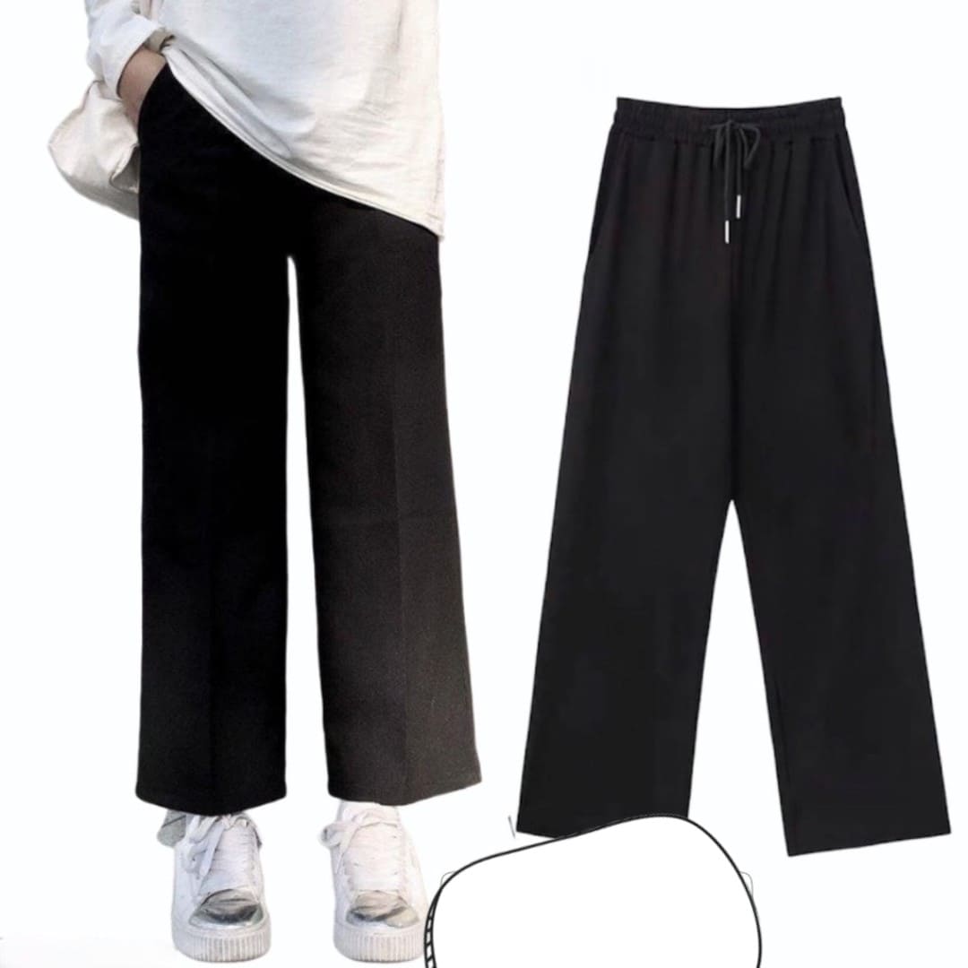 Quần dài thun ống rộng unisex vải poly dày dặn phong cách hàn quốc
