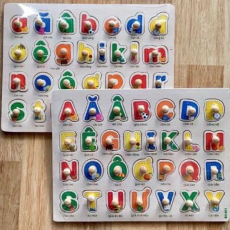 ĐỒ CHƠI XẾP GHÉP HÌNH BẢNG NÚM GỖ CHO BÉ HỌC CHỮ CÁI TIẾNG VIỆT