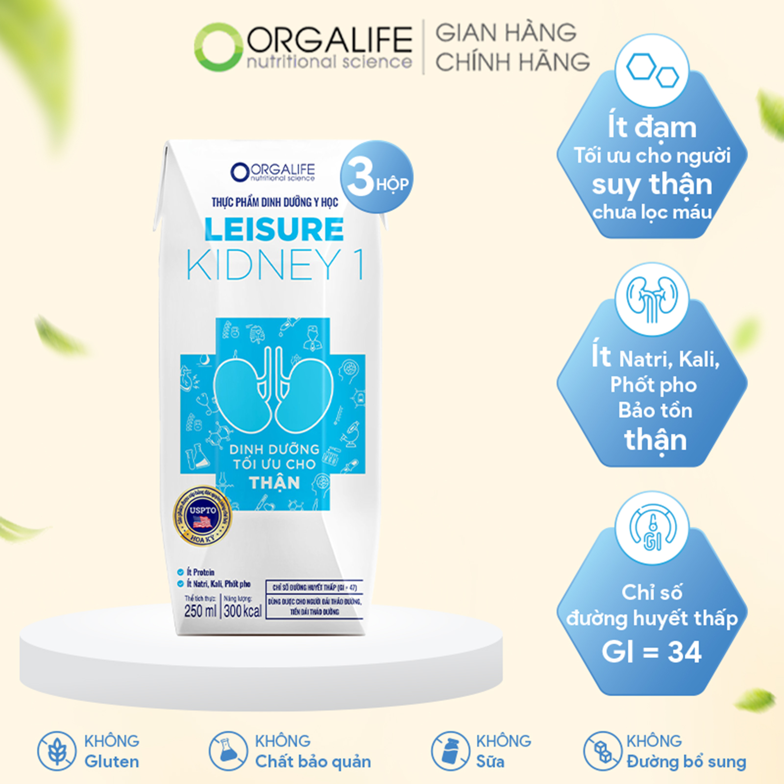 LEISURE KIDNEY 1 - Soup Uống Dinh Dưỡng Công Thức Tối Ưu Cần Giảm Protein - Lốc 3 Hộp x 250ML