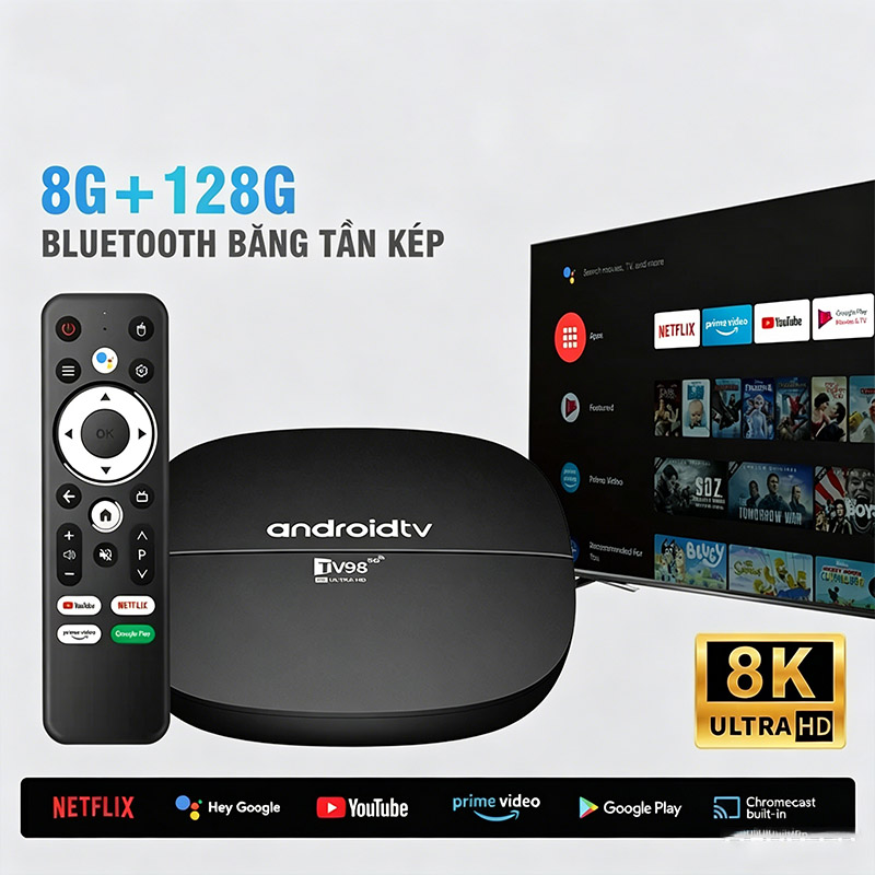 Android Tv Box Tv98 8K 16Gb+256Gb - 5g Wifi, Bt, Tv Voice Control, Watch Youtube & 100 Free Channels
