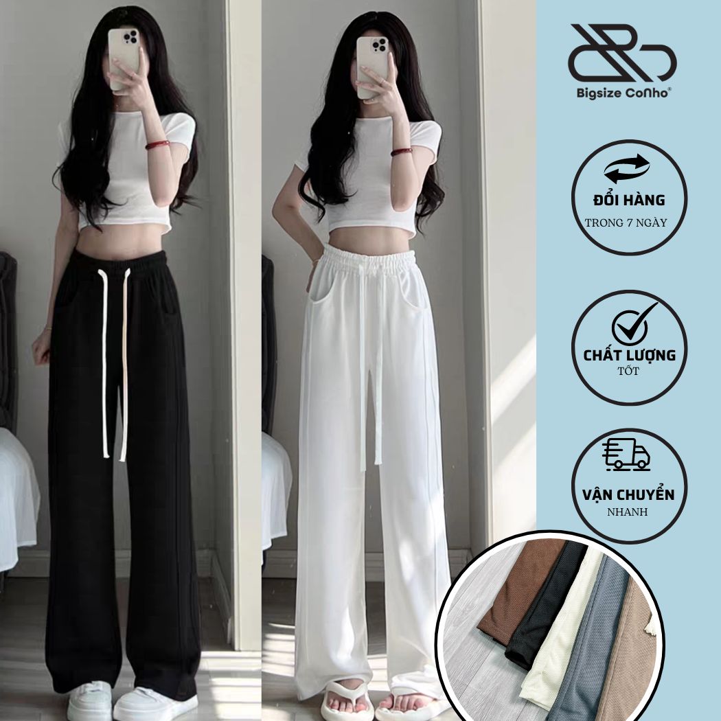 Quần Thun Dài Bigsize Cô Nhỏ Phối Dây Cột Trắng Bản Lưng Thun Co Giãn Vải Gân Mềm Q14