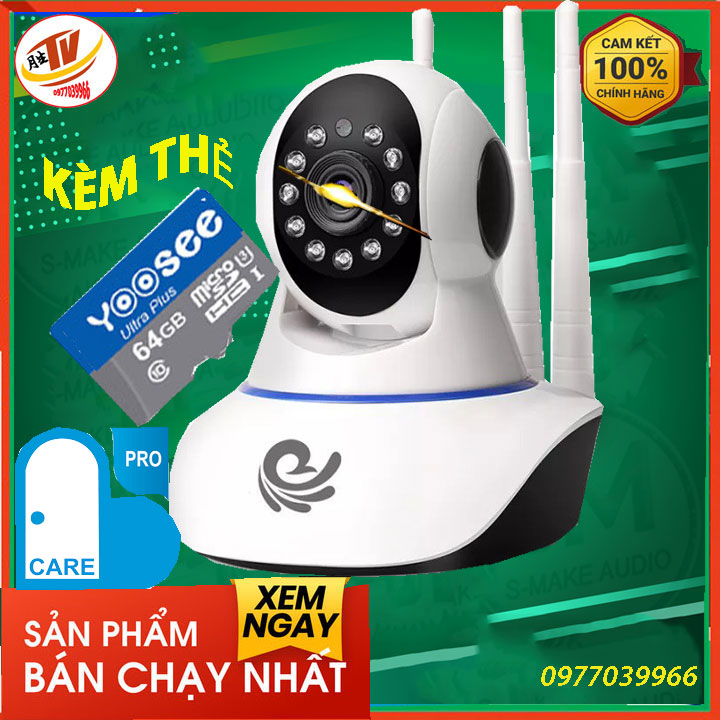 [kèm thẻ 32gb 64gb]Camera quan sát trong nhà camera wifi ip carecam CC1021 3 râu có hồng ngoại ban đêm xem trên PC 9 camera cài đặt đơn giản nhanh chóng tặng