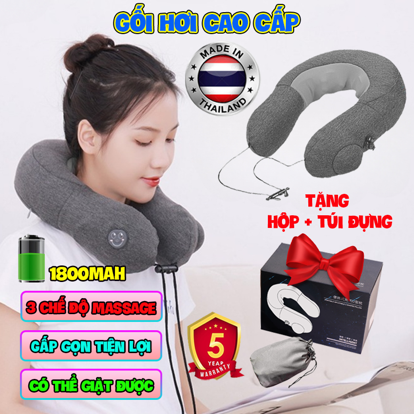 Gối massage hồng ngoại - Gối mát xa đa năng - Máy mát xa cổ vai gáy - Gối massage vai gáy toàn thân đa năng - Bơm hơi, Chất liệu vải cao cấp giặt lại được, Dễ dàng gấp gọn, Pin 1800mAh