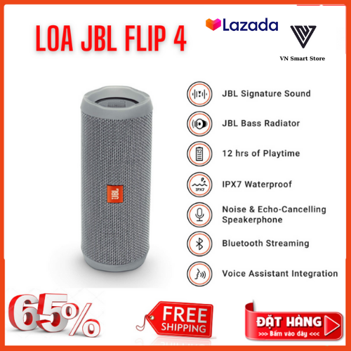 [ Full box- BH 12 Tháng] Loa Bluetooth JBL Flip 4- Thiết Kế Nhỏ Gọn, Đẹp Mắt, Chống Va Đập- Công Suất 16W- Màng Rung Tản Nhiệt JBL Bass Radiator- Chống Nước IPX7- Pin 3000mAh, Thời Lượng Pin 12 Tiếng- Bluetooth 4.2. Bảo Hành 12 Tháng.