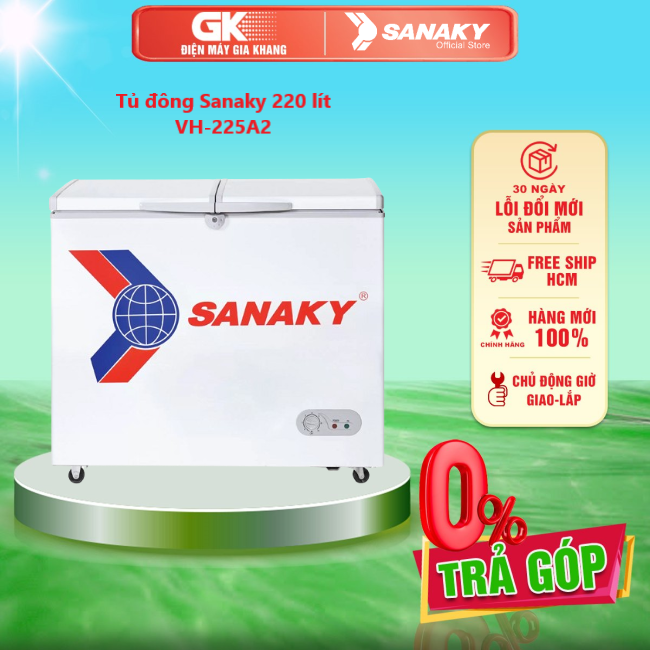 Tủ đông Sanaky 220 lít VH-225A2 - Thiết kế 1 ngăn đông 2 cánh mở (Tiện ích) Gas R600A (Thân thiện môi trường)