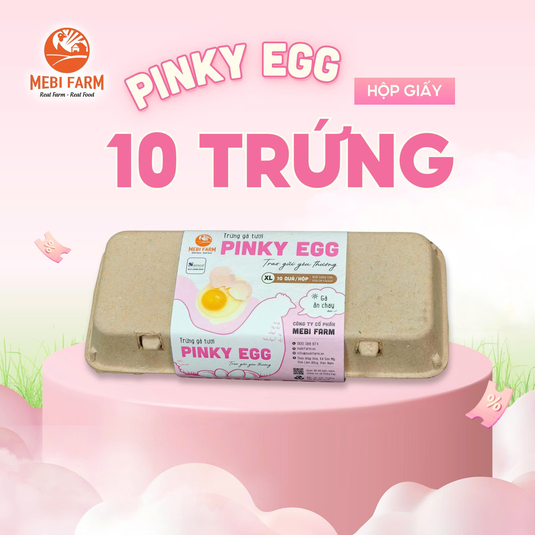 Trứng gà Pinky Egg hộp 10 quả nhãn hồng