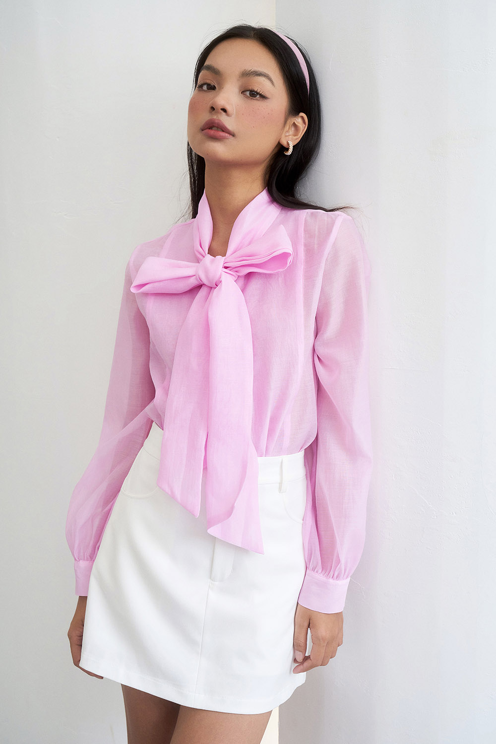 Dottie - áo sơmi cột nơ vải organza nữ dottie - t0591