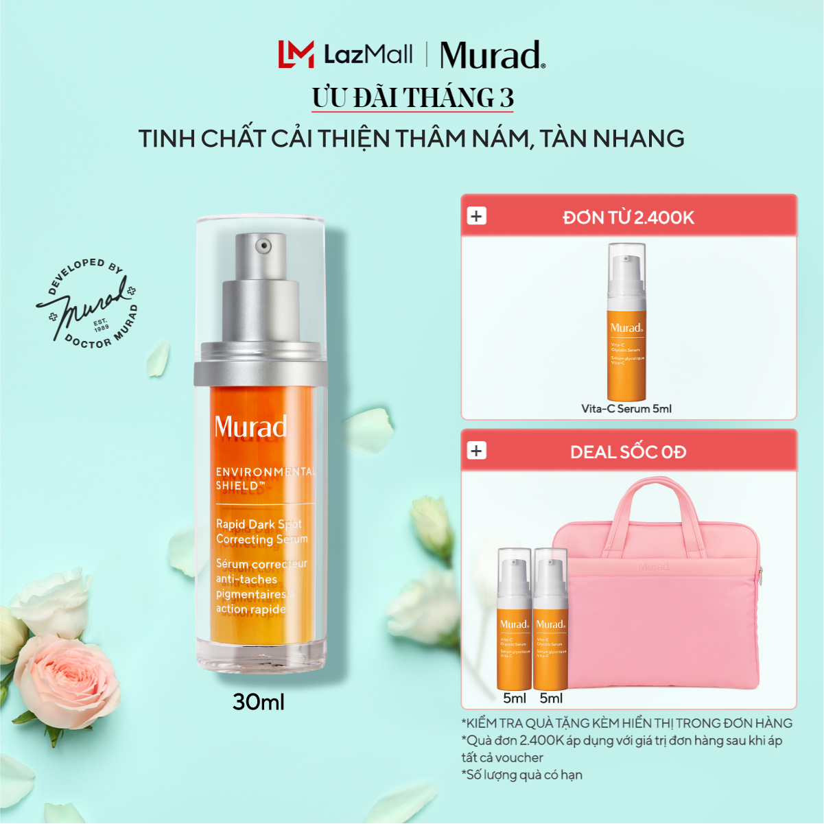 Tinh chất làm mờ vết nám và giảm sự hình thành đốm nâu Murad Rapid Dark Spot Correcting Serum 30ml