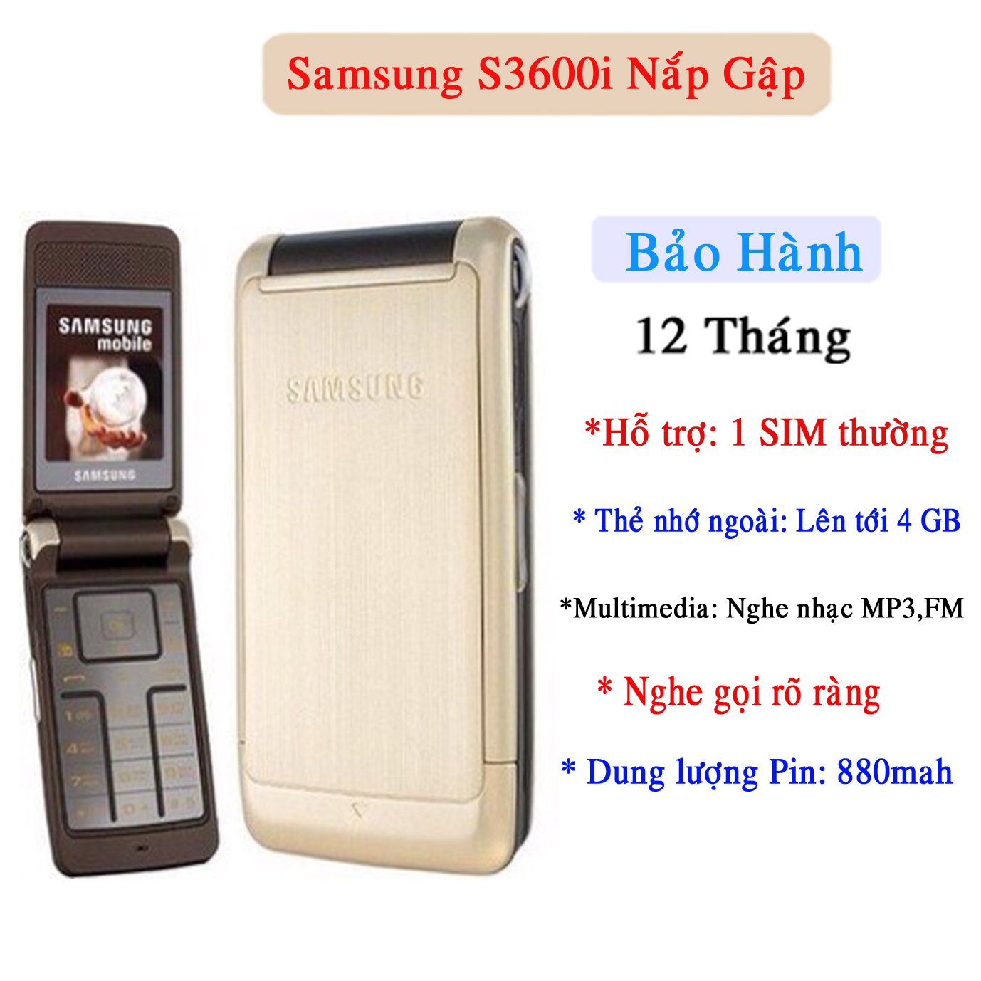 Điện thoại Samsung S3600i Chính Hãng  Bật Nắp - Kèm Pin Sạc Xịn