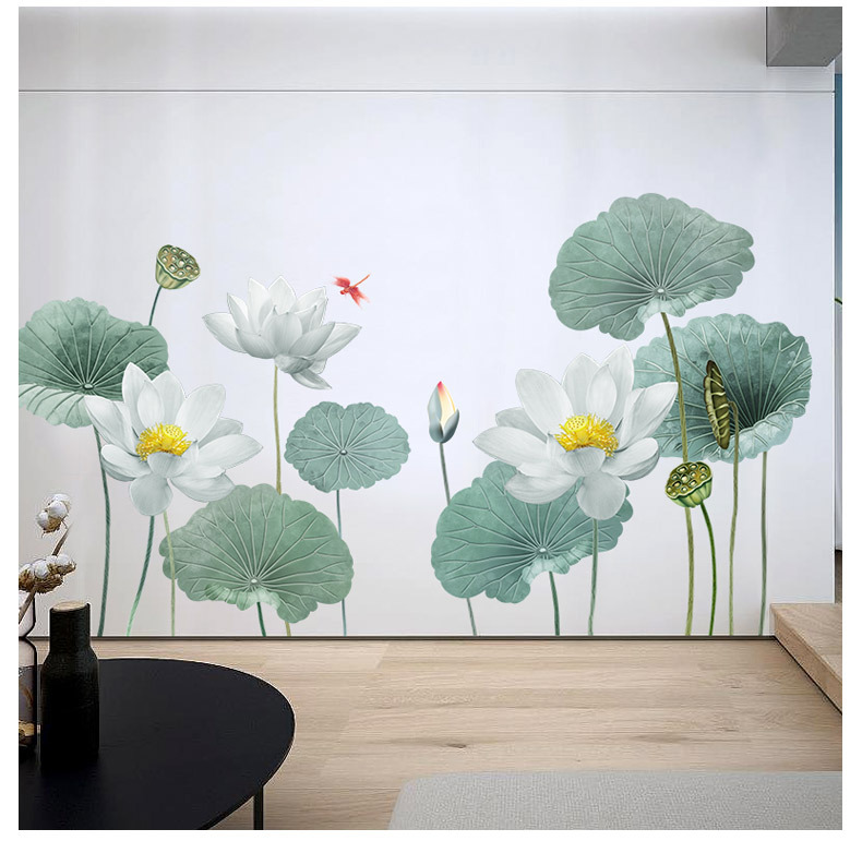 Decal dán tường 3D hoa sen xanh số 9 (HOT) decal trang trí nhà cửa sang trọng, sáng tạo AmyShop