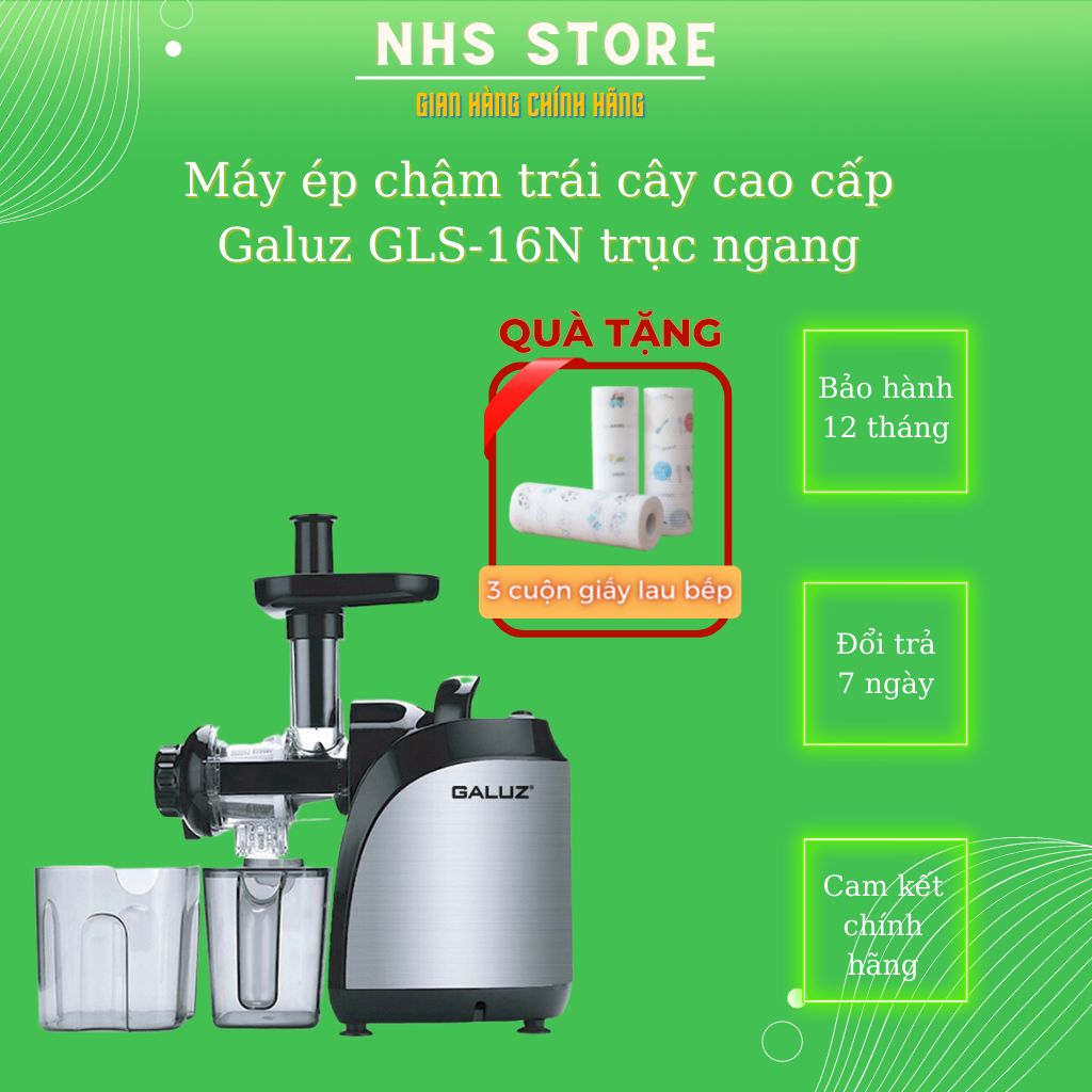 Máy ép chậm trái cây cao cấp Galuz GLS-16N trục ngang - bảo hành chính hãng 18 tháng