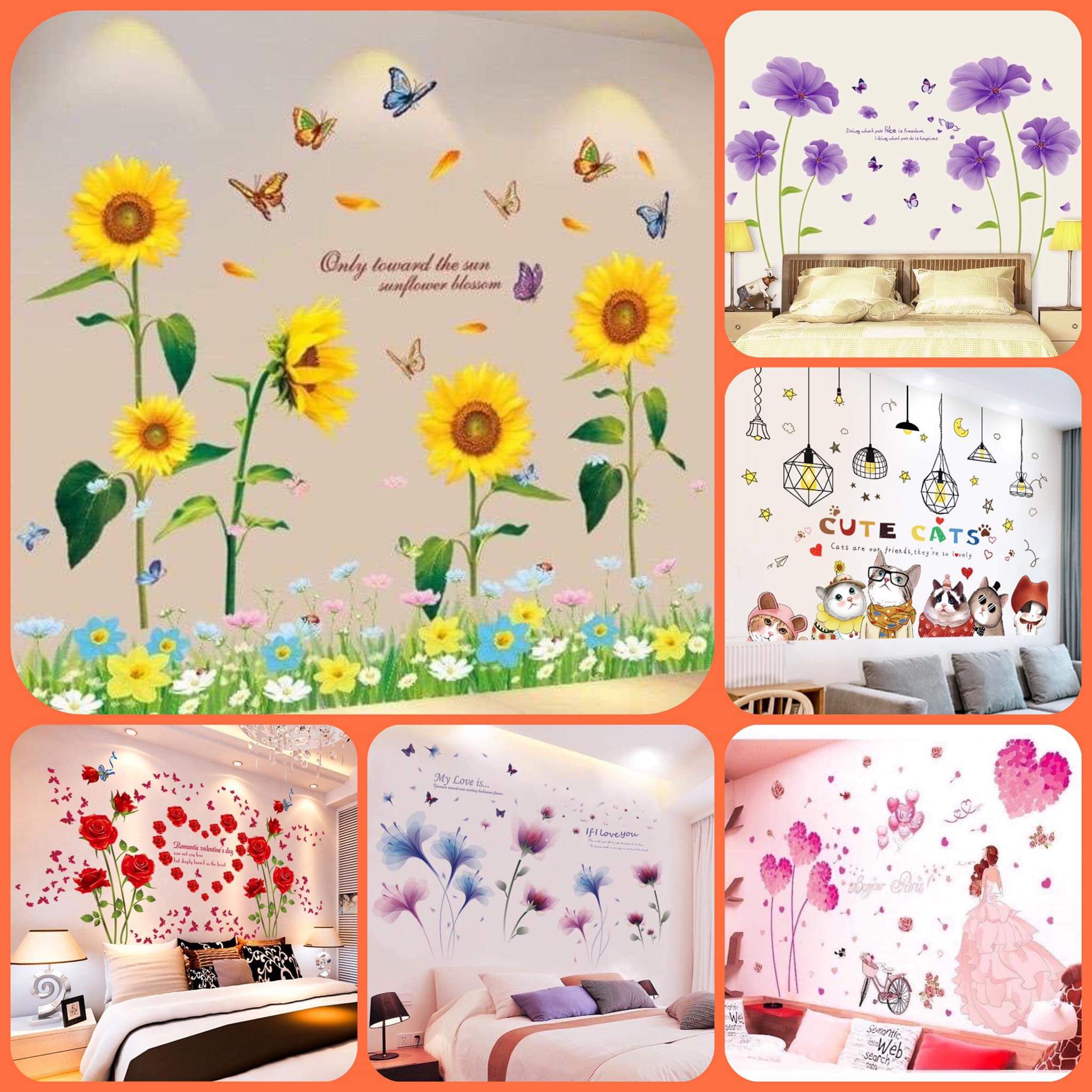 Combo nhiều mẫu Decal dán tường, Decal trang trí phòng ngủ dễ thương