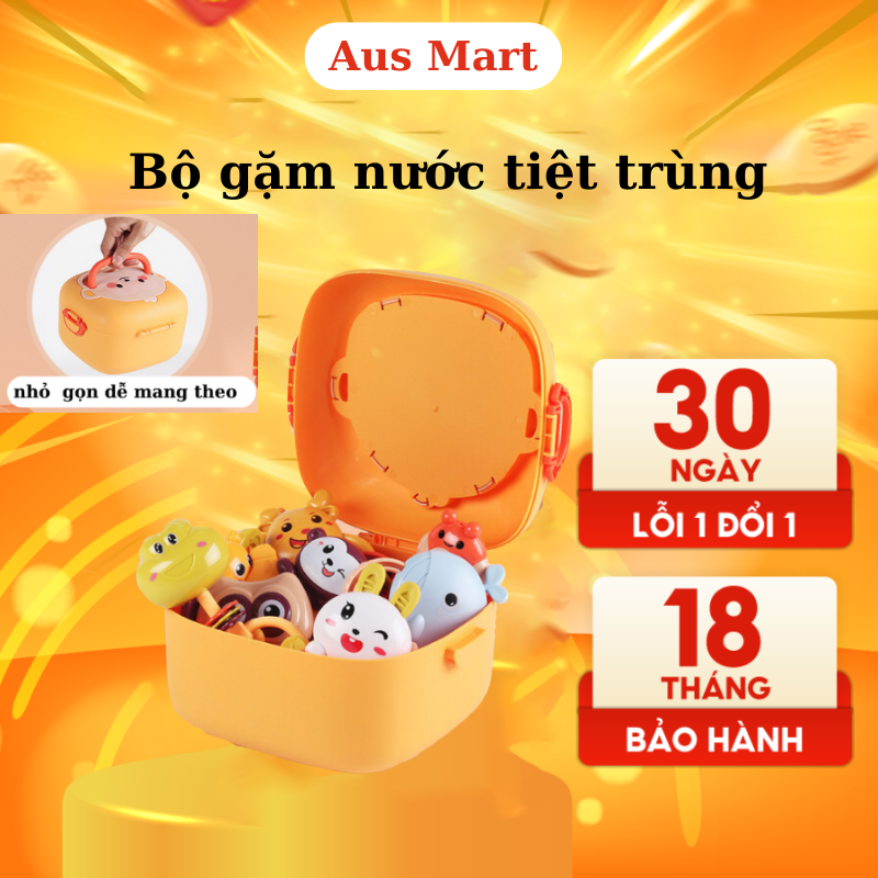 Bộ gặm nướu lục lạc 9 chi tiết kèm hộp cao cấp tiệt trùng an toàn cho bé từ 3 tháng tuổi ngứa lợi bộ đồ chơi gặm nướu silicon giúp trẻ không khó chịu khi mọc răng dumoon chất liệu an toàn