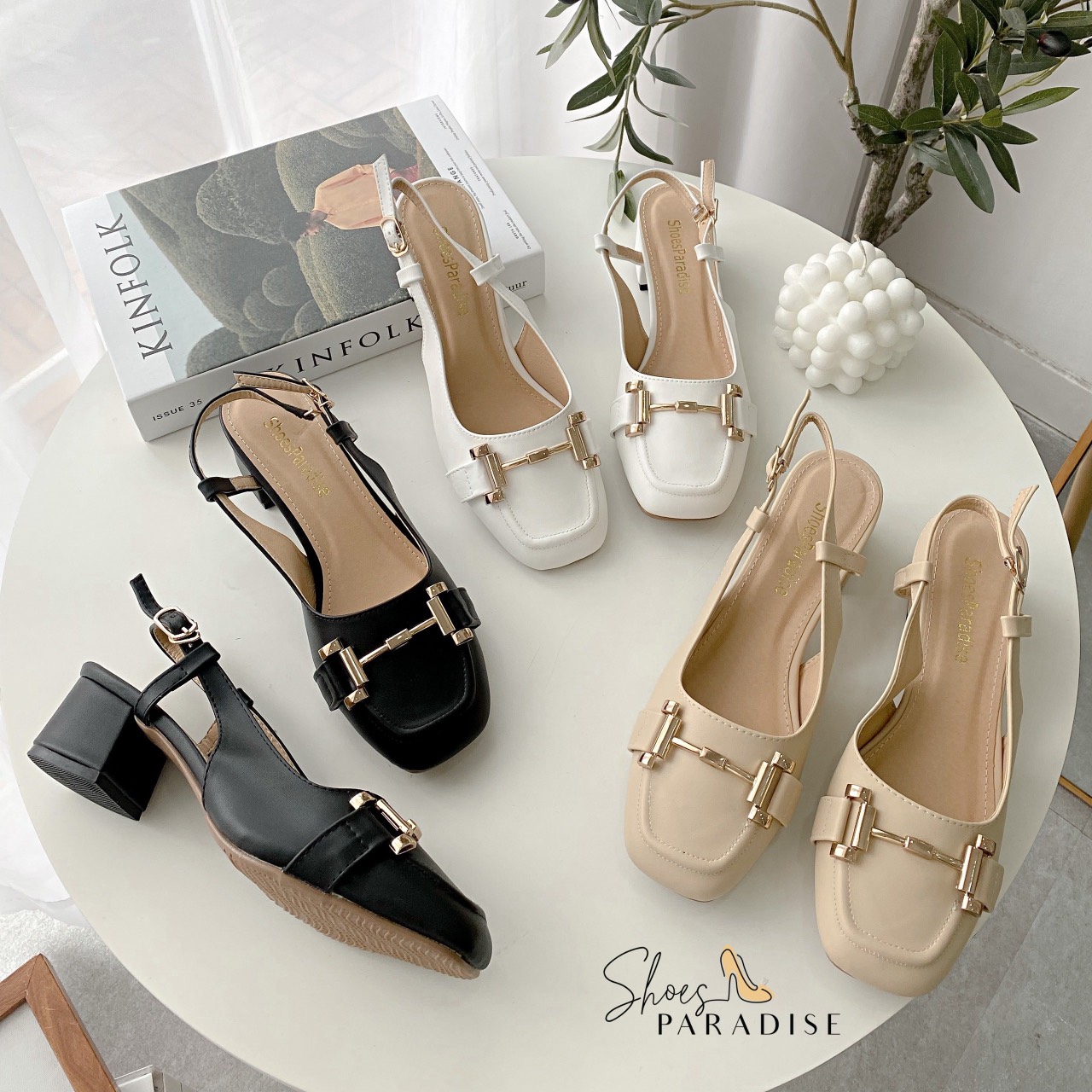 giày cao gót bít mũi nữ mũi vuông 5p 5 phân đế vuông shoes paradise L047