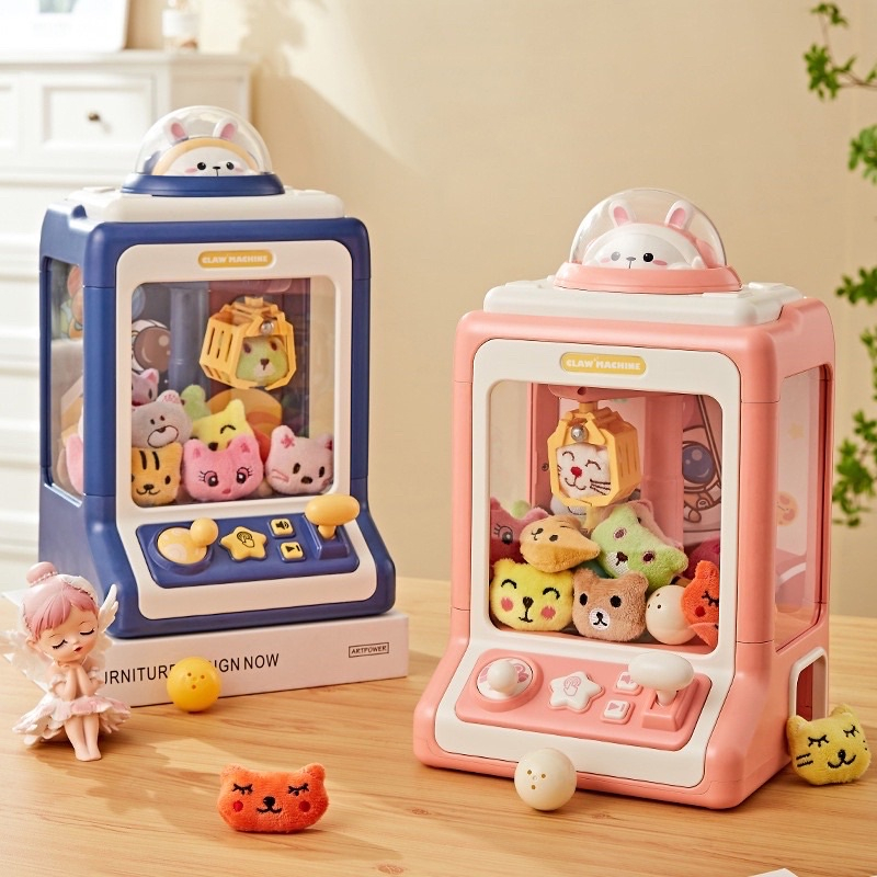 [QUÀ TẶNG THÚ BÔNG MINI] Máy gắp thú bông mini cho bé có hiệu ứng nhạc kèm thú bông bóng và dây sạc 