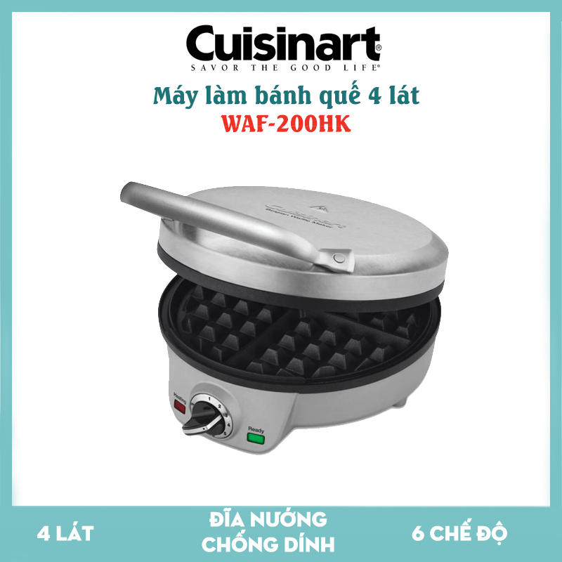Máy làm bánh quế 4 lát cuisinart waf-200hk, 800w, 6 chế độ cài đặt, waffle