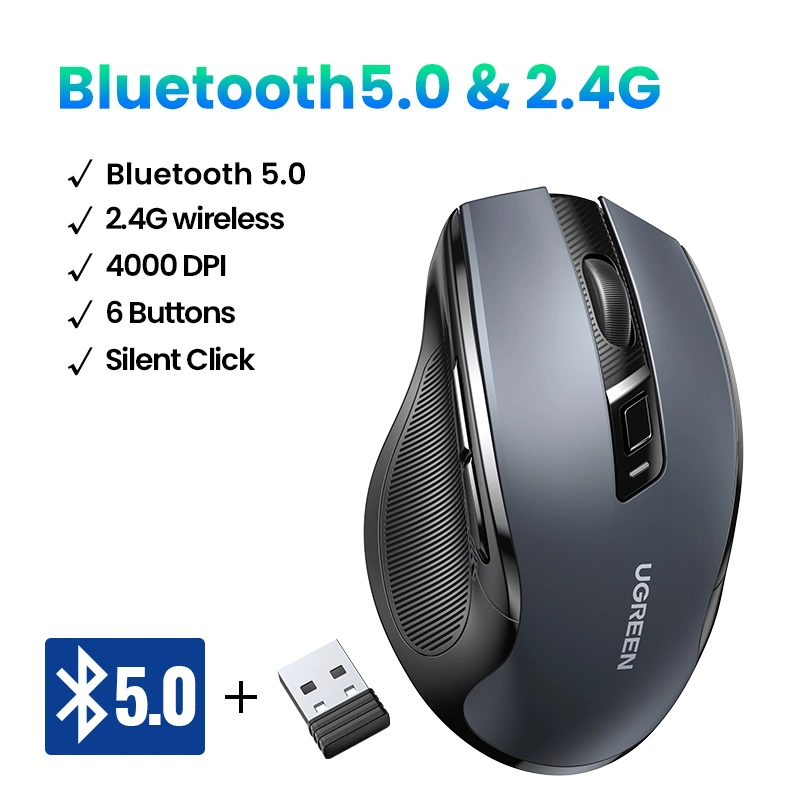 Chuột không dây ugreen ergonomic wireless bluetooth mouse 2.4g 4000dpi silence design mu006