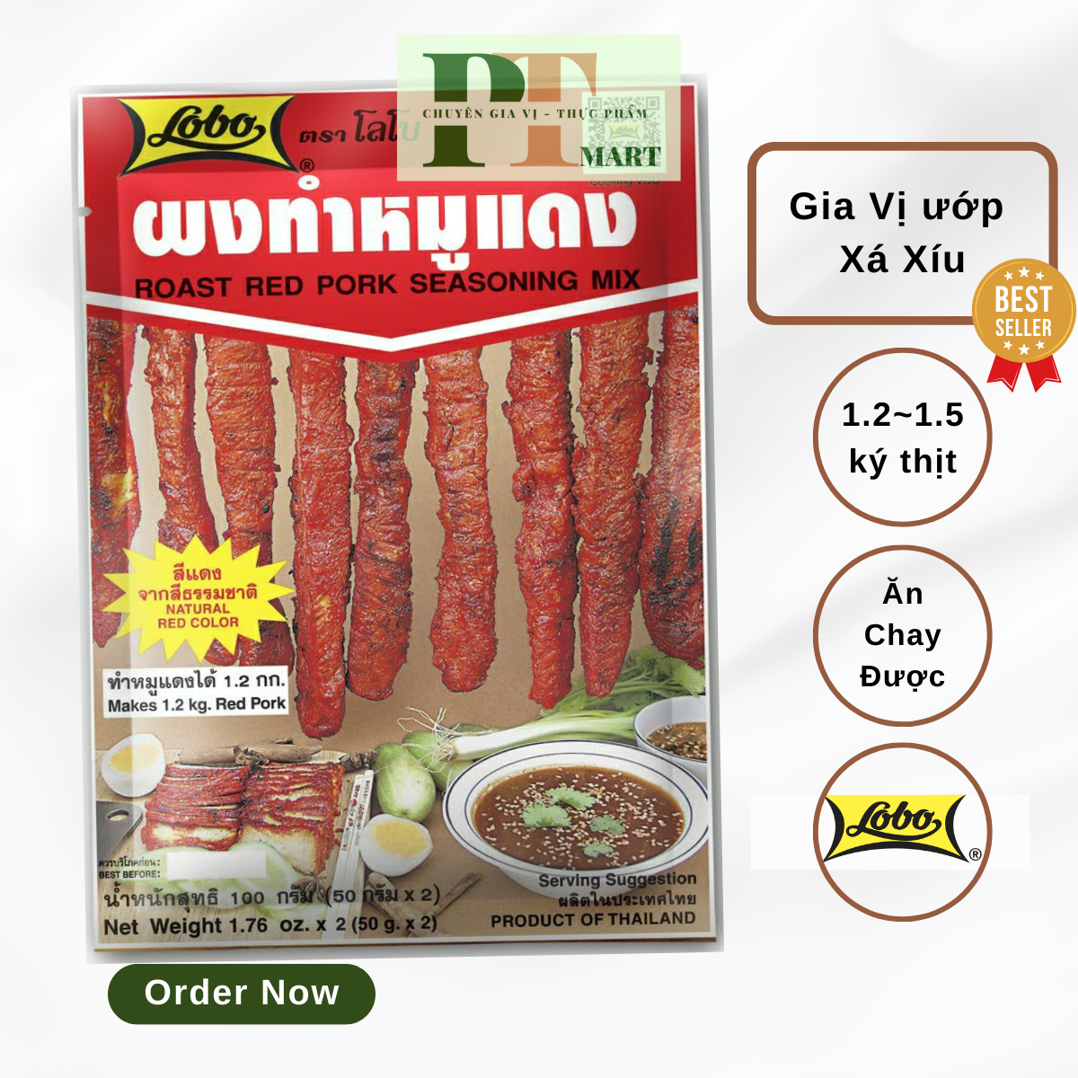 Gia vị Xá Xíu Lobo Thái gói 100gr. Hoàn chỉnh Chuẩn vị