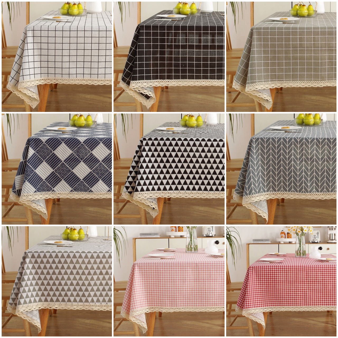  Khăn trải bàn vải canvas VIỀN REN nhiều mẫu phong phú decor bàn làm việc 