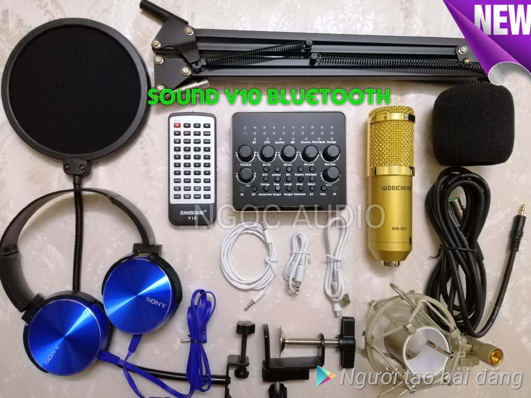 Trọn bộ live stream sound card v10 bluetooth 2019 và micro bm 900