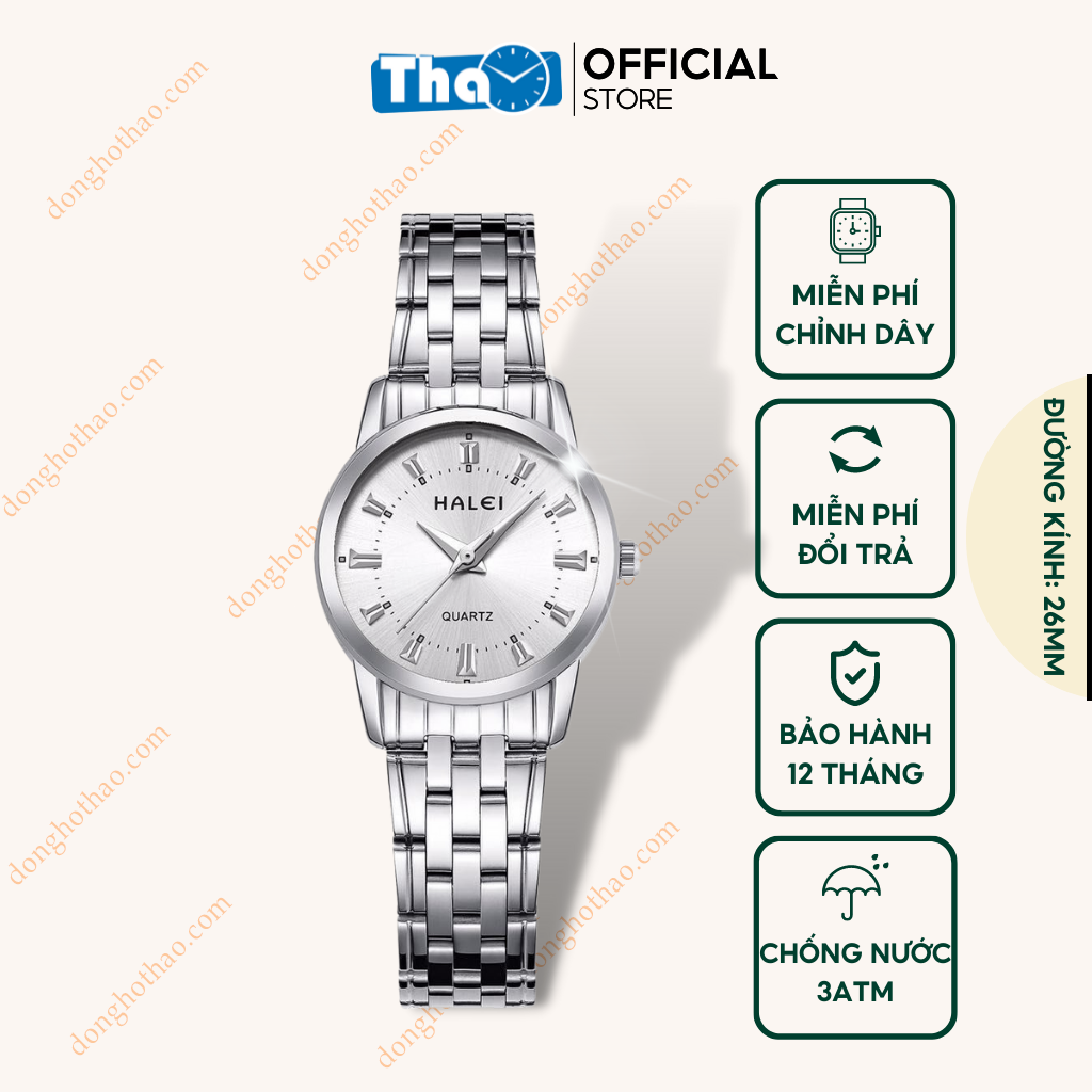 Đồng hồ nữ dây kim loại chính hãng chống nước trắng bạc đơn giản trẻ trung đồng hồ thảo dhthh17tt1 halei 502